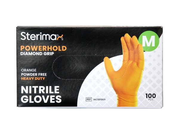 Powerhold oransje nitrilhansker – M